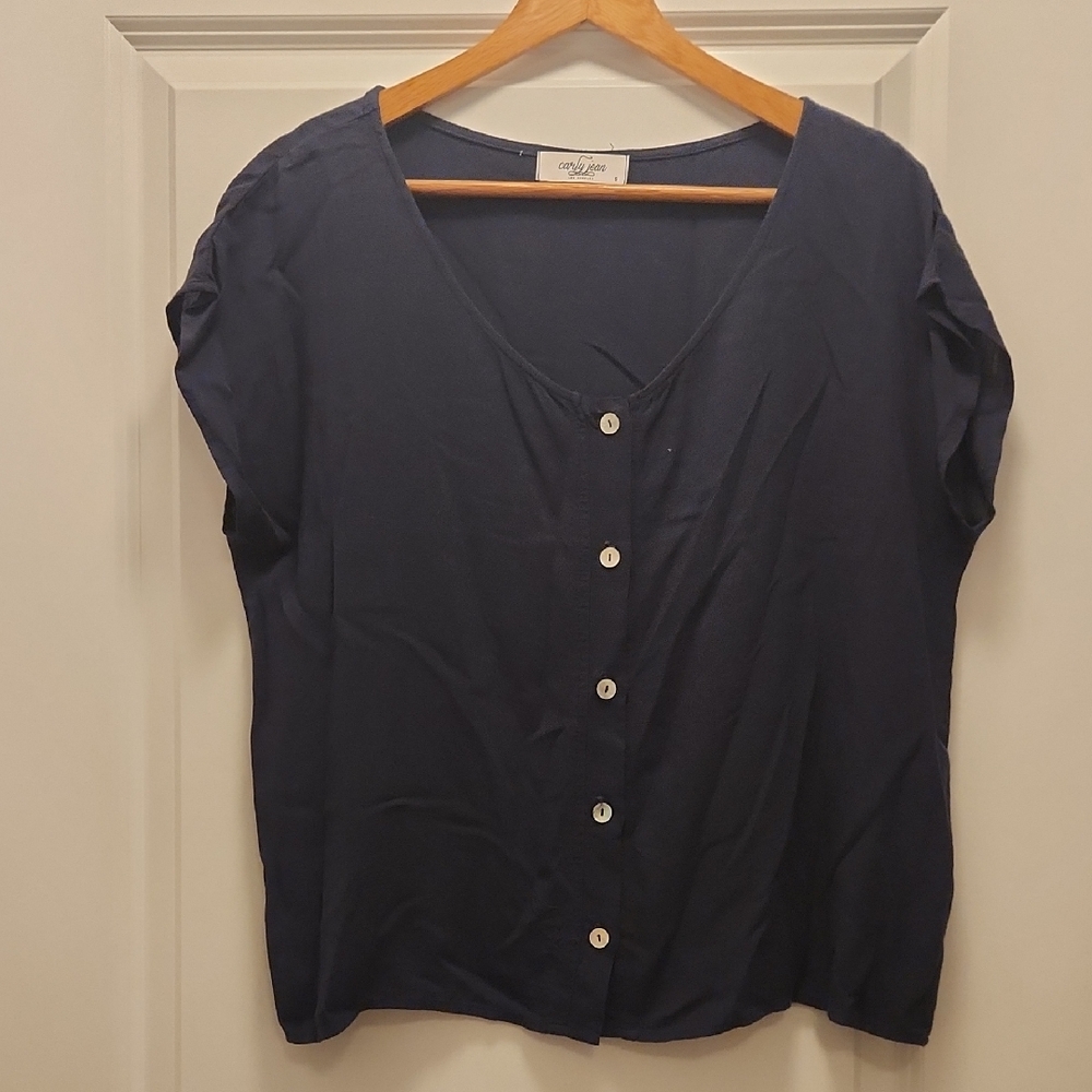 CJLA Deep Blue Button-Down Linen Blend Shirt